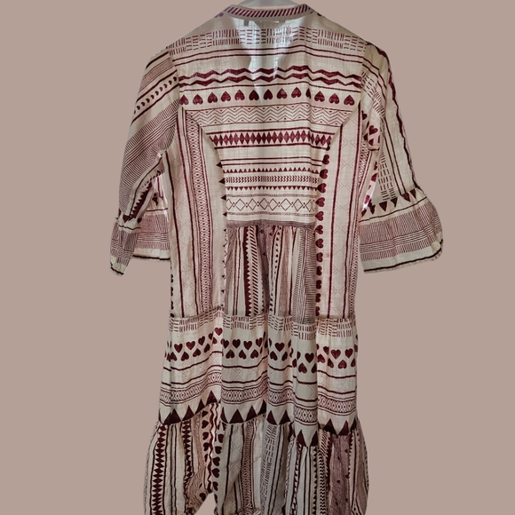 Akkriti 100% Cotton Boho Block Print Midi Dress S Cottagecore Tiered India - Picture 5 of 5